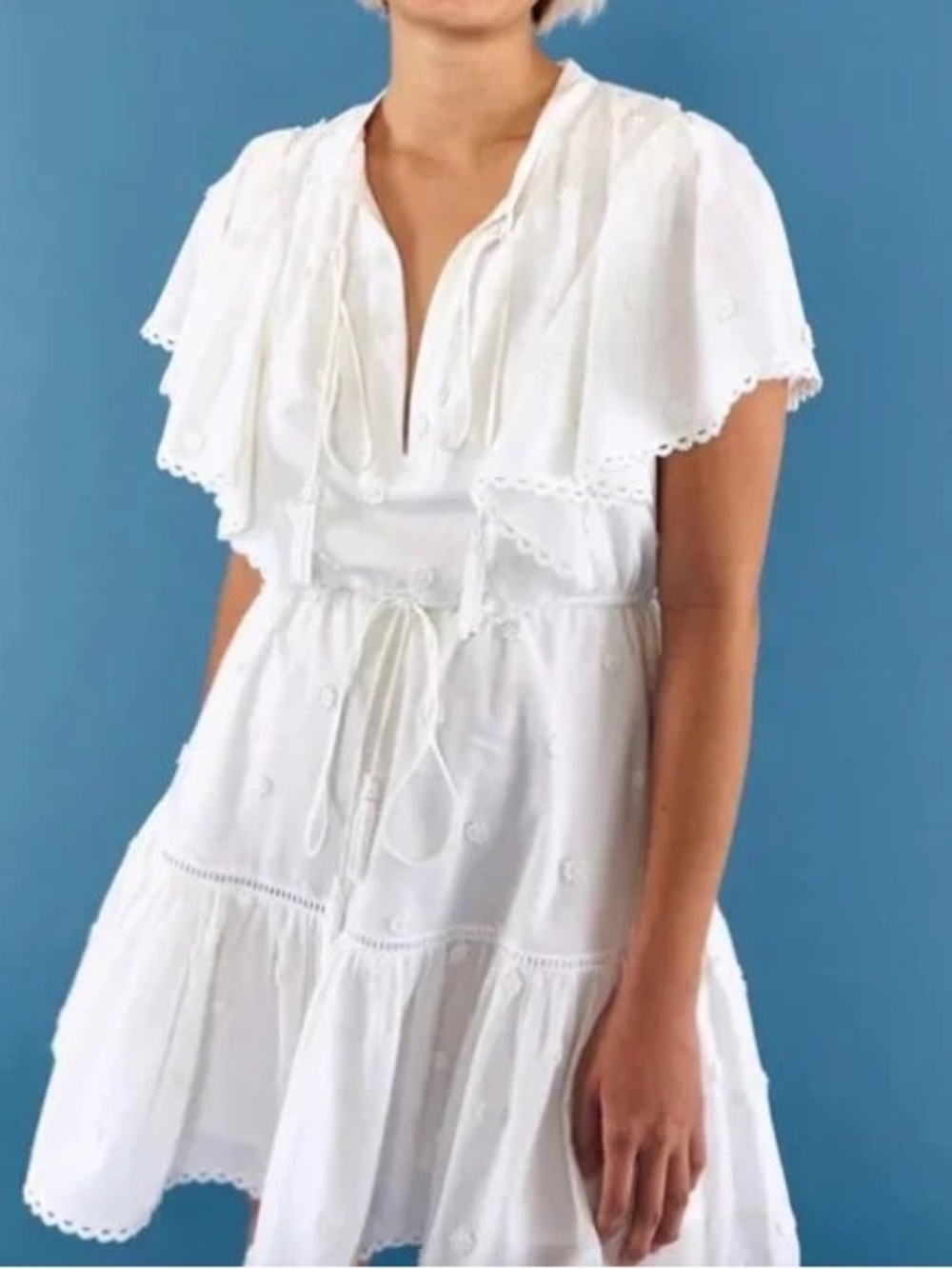 Farm Rio 3D Flower A-Line Cotton Mini Dress white Size S NWT